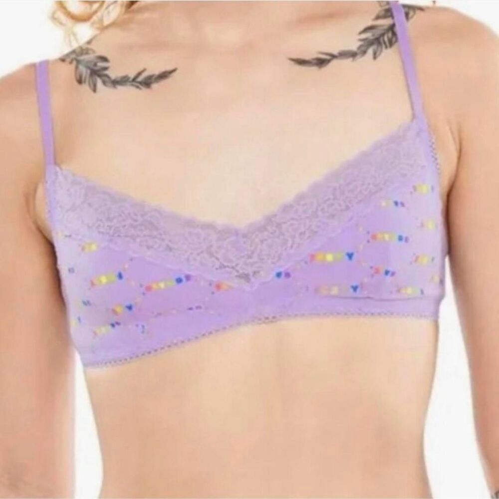 Savage x Fenty Lavender Cotton Essentials Lace-Trim Bralette Size Small